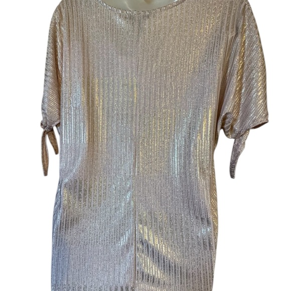 NWT  V-Neck BLUSH/GOLD  Shimmer Tie-Sleeve Top    LARGE    #K - Picture 4 of 9